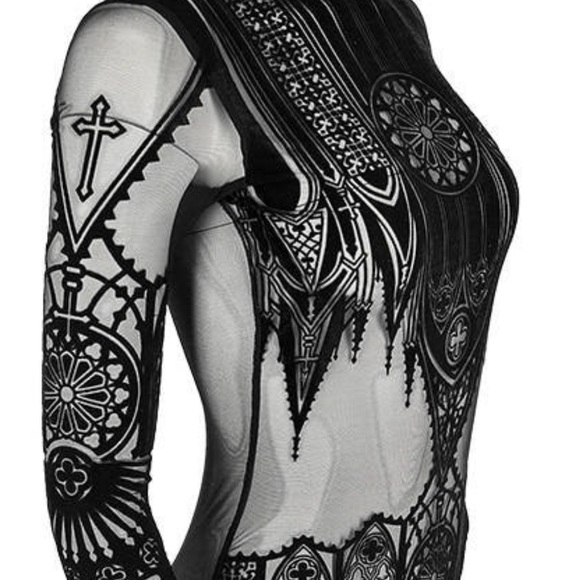 Black Cathedral mesh bodysuit Goth Church - Picture 4 of 5